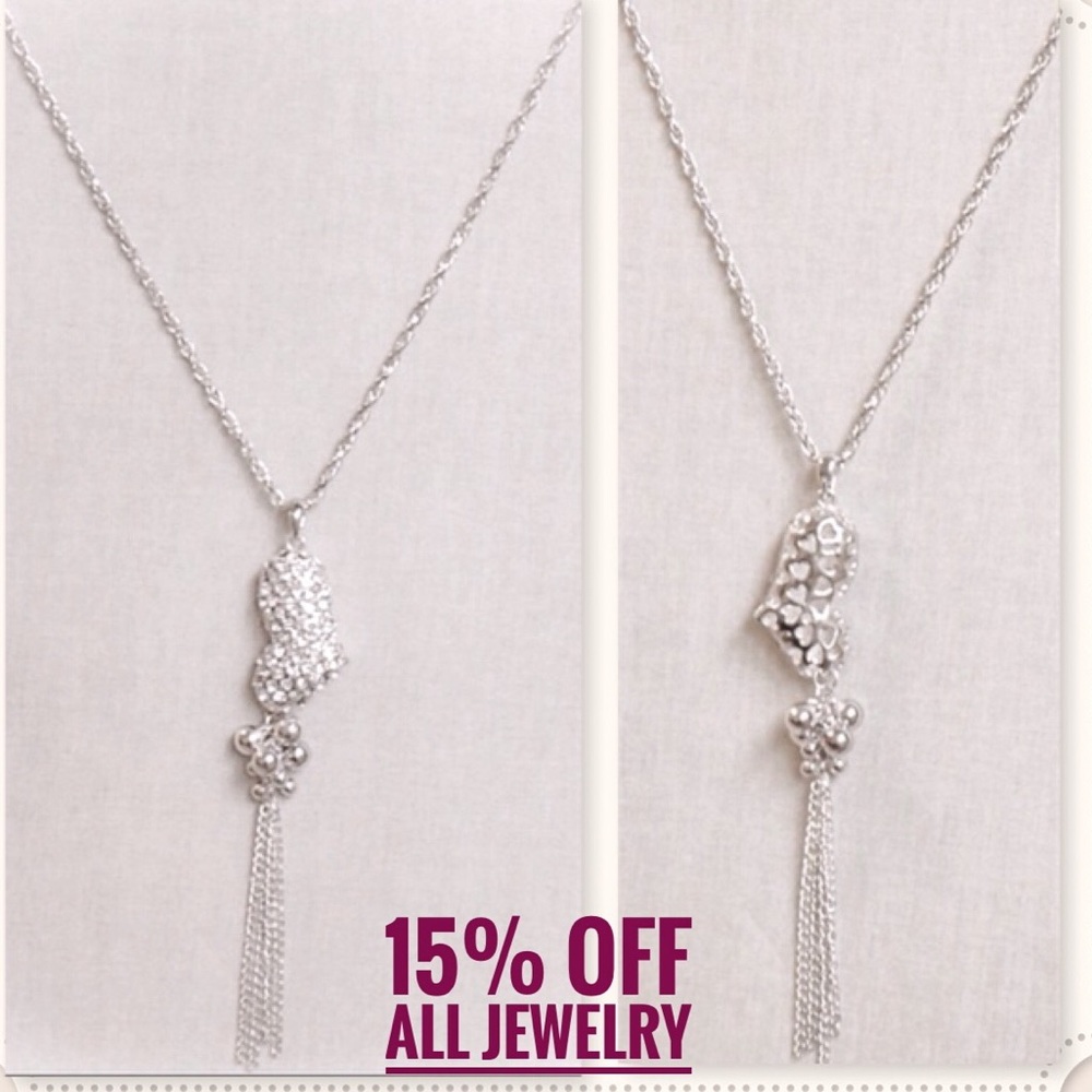 🆕 Long Sterling Crystal Heart Tassel Necklace NWT